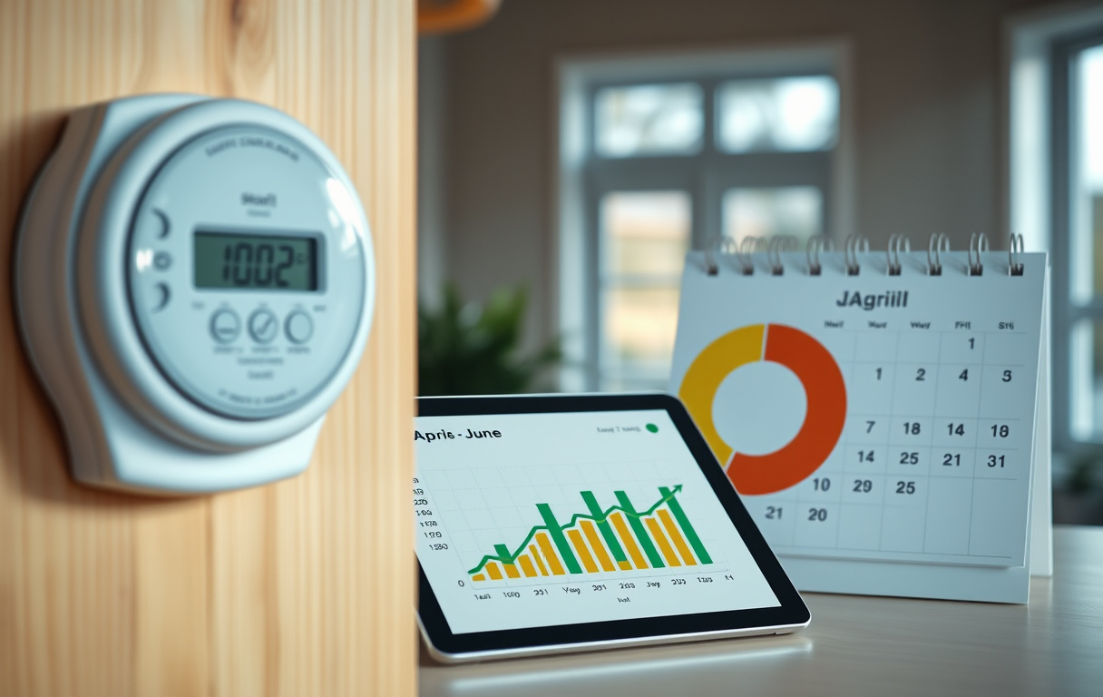 Svenskt hus med elmätare och en kalender som markerar perioden april–juni